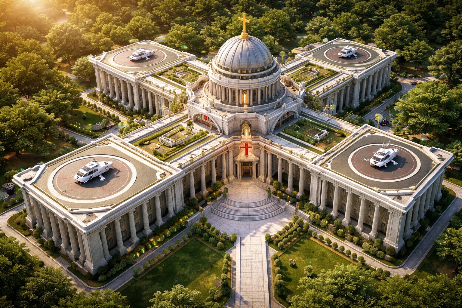 Architectural concept illustration representing a future medical and research facility